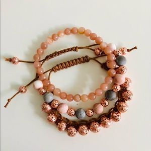 Sunstone, Lava and Pink Zebra Jasper Bracelet Set
